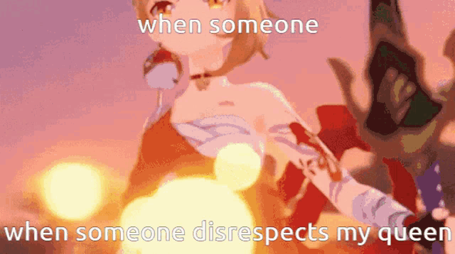 a cartoon of a girl with the words when someone disrespects my queen on it