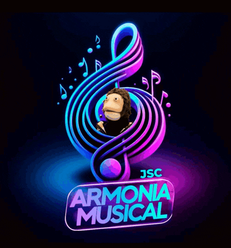 a poster for armonia musical shows a hand holding a music note