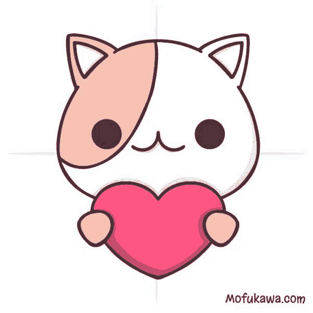 a cartoon cat is holding a pink heart in its paws