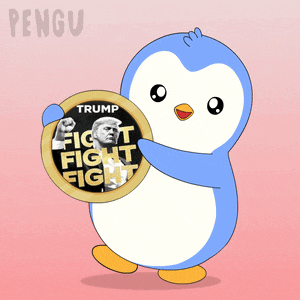 a penguin holding a trump fight fight coin