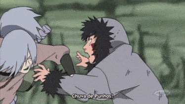 a cartoon character says chuva de punhos while fighting another person
