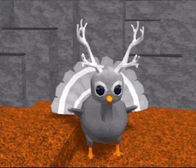a cartoon turkey with antlers on its head is standing on a pile of dirt