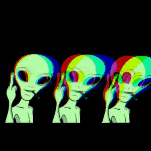 a group of aliens are giving the middle finger and one is smoking a cigarette