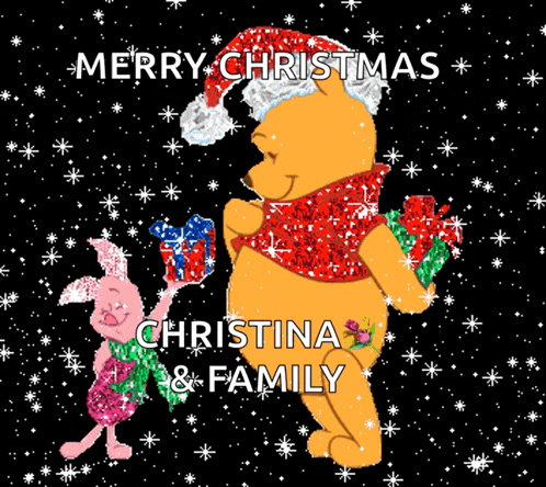 a christmas card with winnie the pooh and piglet
