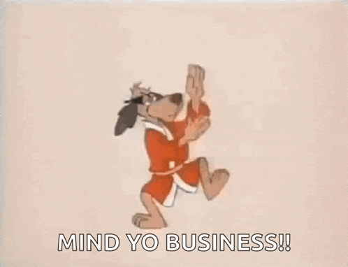 a cartoon character is boxing with the words `` mind yo business '' written on the bottom .