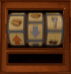 a slot machine with a blue arrow pointing down and a red arrow pointing up