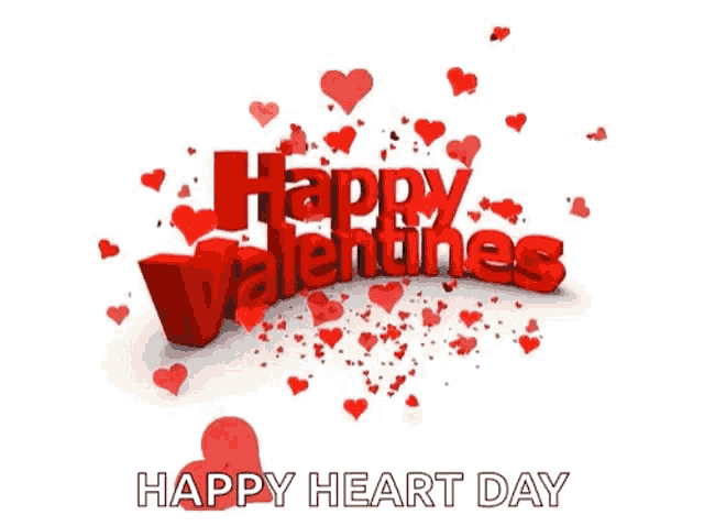a happy valentine 's day greeting card with red hearts and the words happy heart day