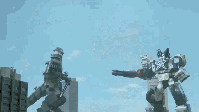 a robot with a star on its head is shooting a beam of sparks