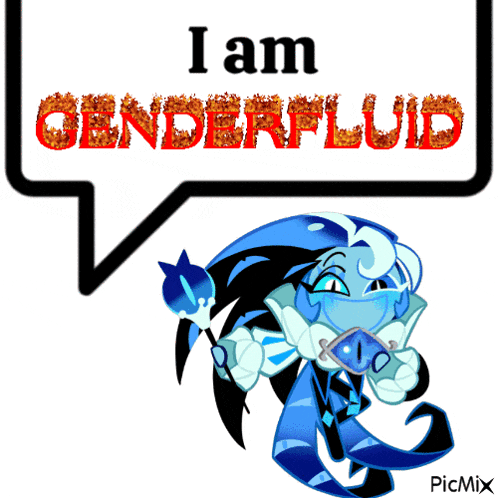 a picture of a character with a speech bubble that says i am genderfluid