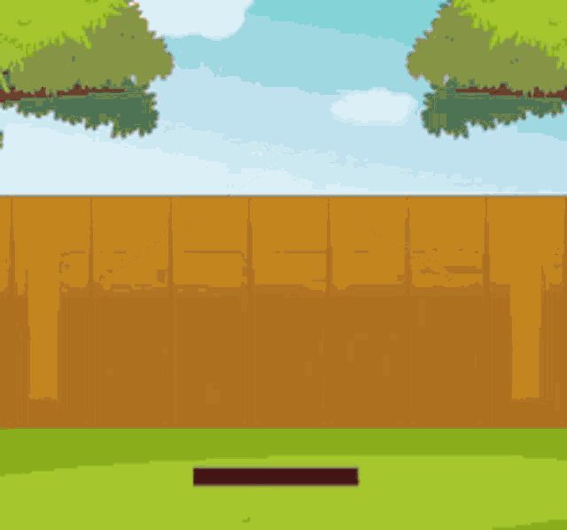 a cartoon illustration of a wooden fence with trees in the background .
