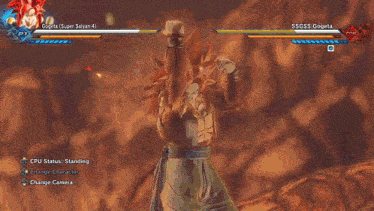 a screenshot of a video game with gogeta and ssgss gogeta fighting each other