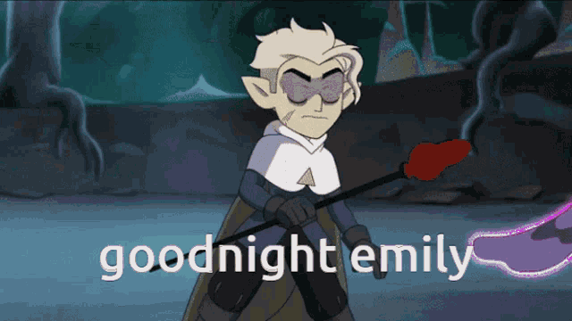 a cartoon character says goodnight emily on the screen