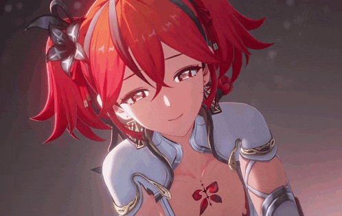 a close up of a girl with red hair and a butterfly tattoo on her chest