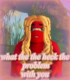 a red cartoon character with blonde hair and glasses says " what the heck the problem with you "