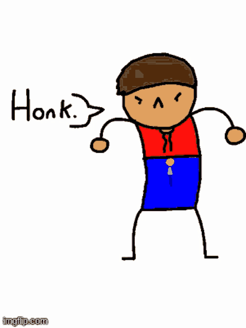 a cartoon of a man holding a gun with the word honk written on it