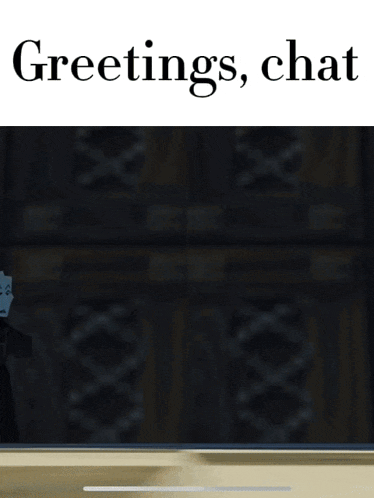 a cartoon of a man with the words greetings chat below it