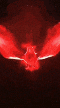a red sphere with wings is floating in the air