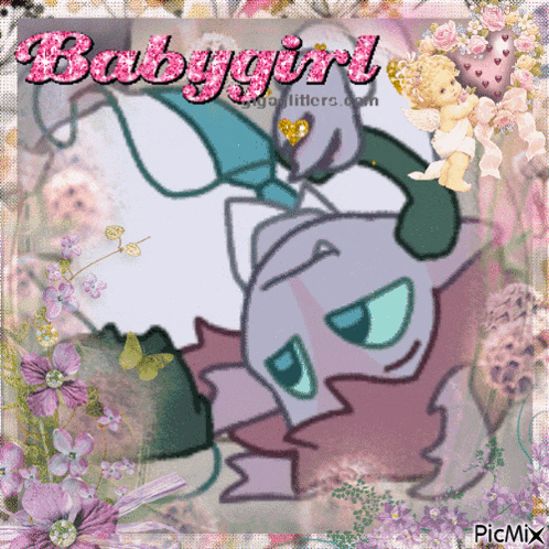 a picture of a baby girl surrounded by flowers and hearts