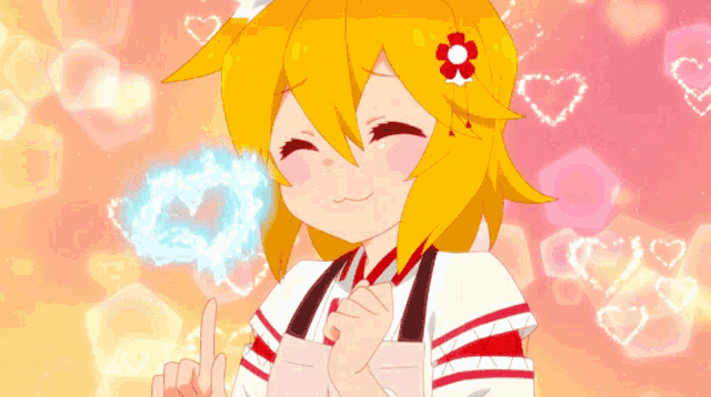 a girl with yellow hair and a flower in her hair is smiling