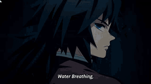a close up of a blue eyed anime character