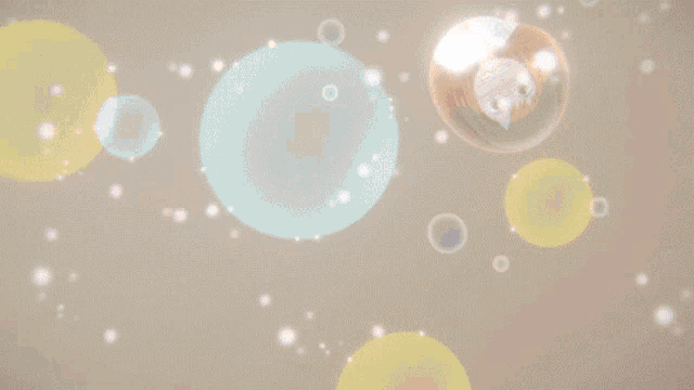 a girl in a school uniform stands in a hallway looking at a bubble