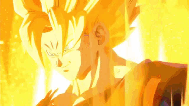 a close up of a dragon ball z character with a yellow background