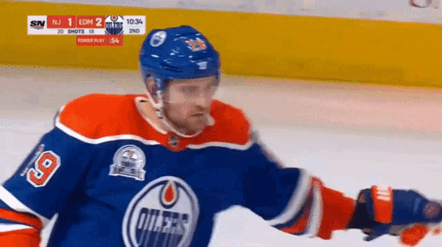 a hockey player with the number 19 on his shirt