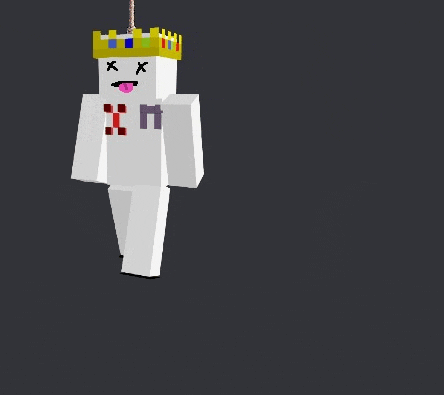 a minecraft character with a crown on their head is hanging from a rope .