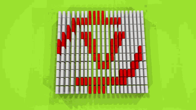 red and white blocks are arranged in a pattern that looks like a face