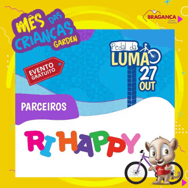 an advertisement for a kids event called pedal da lumao 27 out