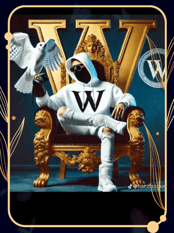 a man wearing a white hoodie with the letter w on it
