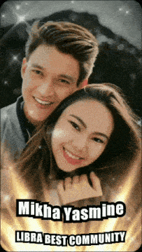 a picture of a man and a woman with the name mikha yasmine on the bottom