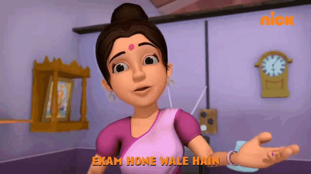 a cartoon of a woman with the words exam hone wale hain below her