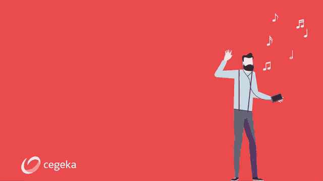 a man is listening to music on a red background with the words you were cool way before hipsters were cool