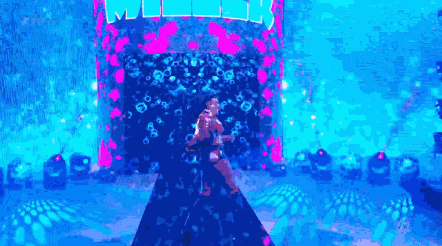 a pixelated image of a person standing in front of a sign that says ' molly ' on it