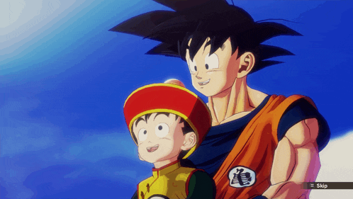a screenshot of a video game shows a man and a boy standing next to each other