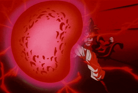 a cartoon character is kicking a red sphere