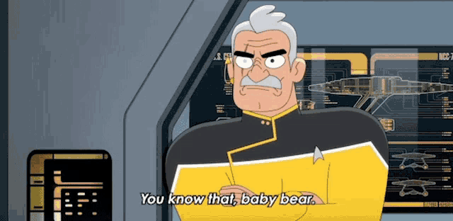a cartoon character says " you know that baby bear " in front of a computer screen