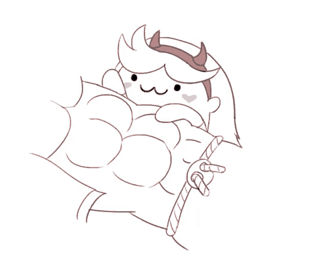 a drawing of a girl with horns and a candy cane