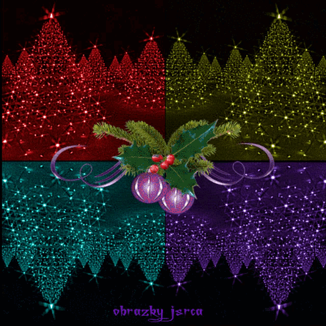 a collage of christmas trees and holly with obrazky j srca written in the bottom right corner
