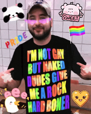 a man wearing a shirt that says i 'm not gay but naked