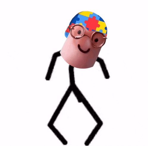 a stick figure is wearing glasses and a puzzle hat