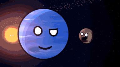 a cartoon drawing of a blue planet with a face on it