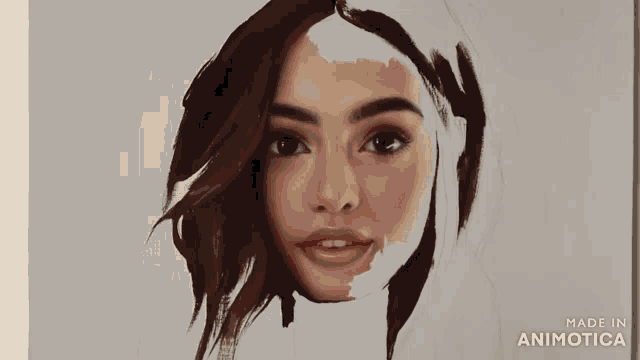 a painting of a woman 's face is being made in animatica