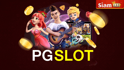 a poster for pg slot shows cartoon characters and coins
