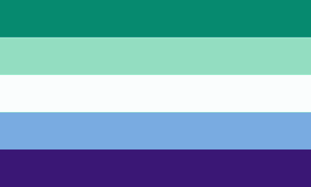 a green , white , blue , and purple flag with a white stripe in the middle .
