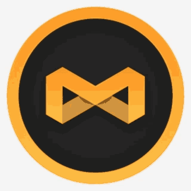 a yellow and black circle with a letter m inside