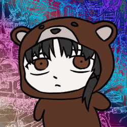 a drawing of a girl wearing a teddy bear costume