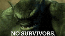 a green monster with horns and the words no survivors