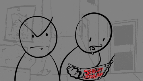 a black and white drawing of a person with a surprised face